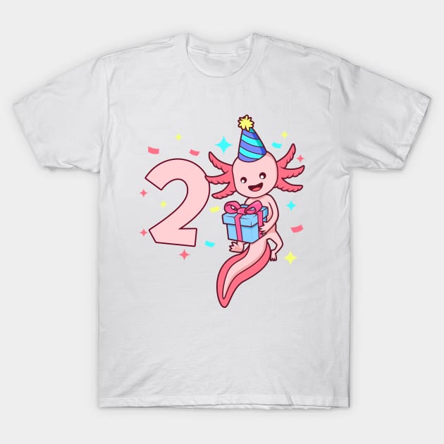I am 2 with axolotl - girl birthday 2 years old T-Shirt by Modern Medieval Design